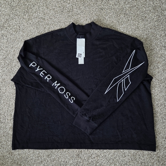 REEBOK x PYER MOSS Long Sleeve‎ Shirt 2X, Black, White Embroidered Sleeve NWT - Picture 1 of 15